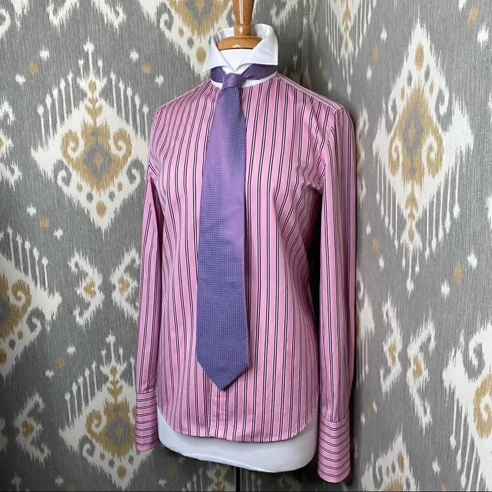 Ralph Lauren ~ Pink Shadow Stripe Polished Cotton Slim Fit Button Up Shirt - Picture 6 of 16